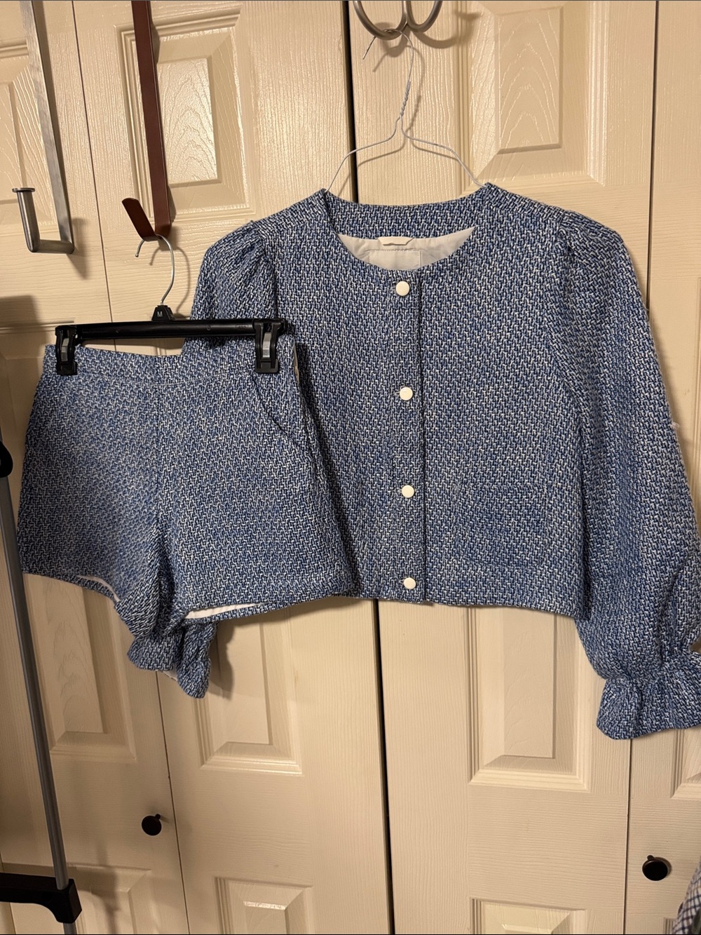 Janie and Jack Blue Textured Two-Piece Set - Button Jacket & Shorts size 12